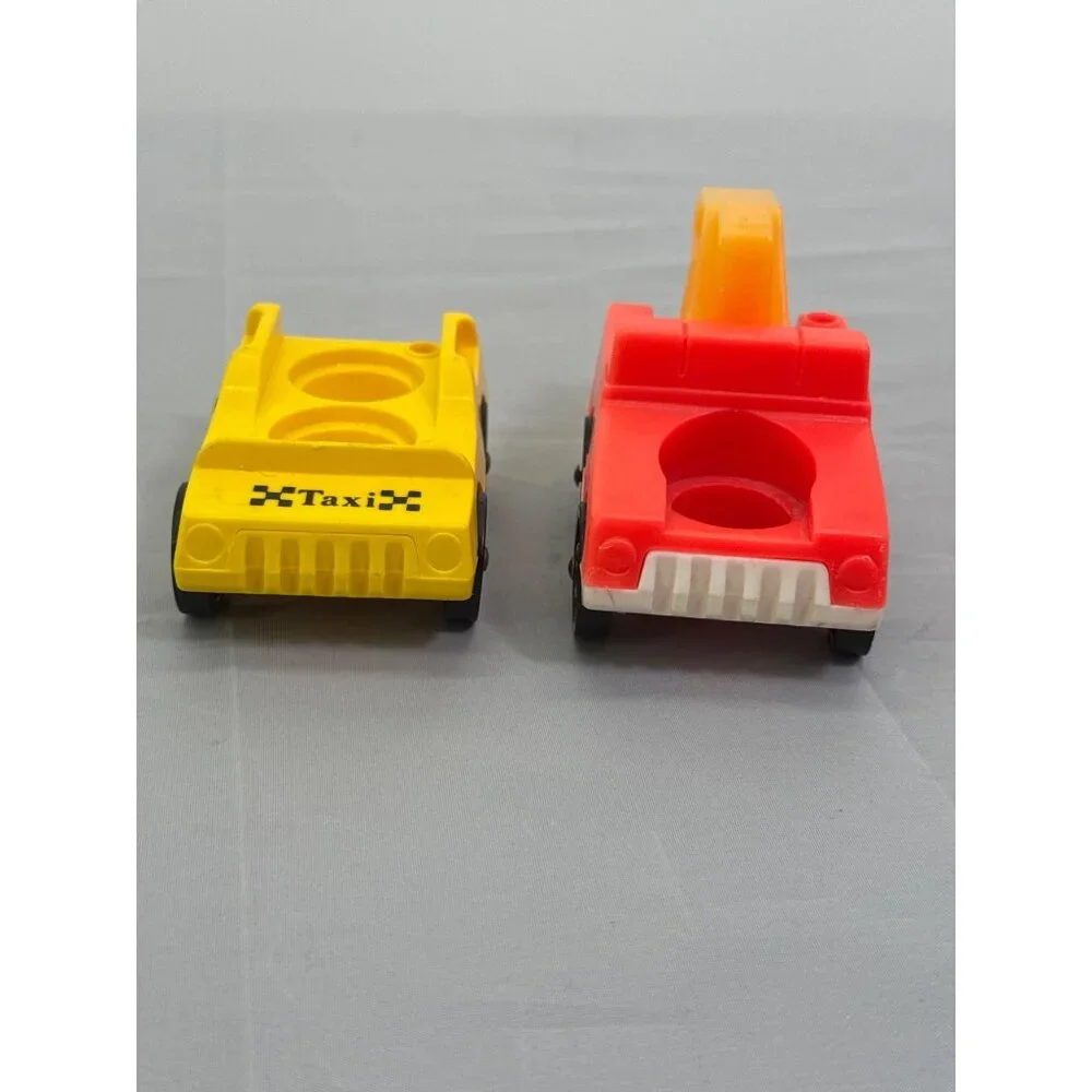 Vintage Fisher Price Little People Vehicles Yellow Taxi Red Tow Truck